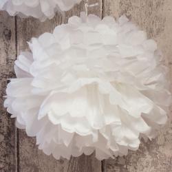 Pompon bibułowy biały, mniejszy, 25 cm