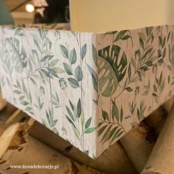 Pudełko prezentowe 25/17/10 cm, białe deski i zielone liście