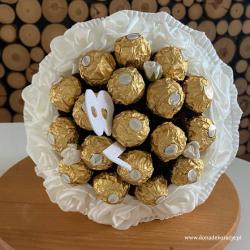 Bukiet z Ferrero Rocher, na urodziny, biało-złoty