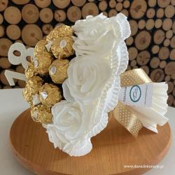Bukiet z Ferrero Rocher, na urodziny, biało-złoty
