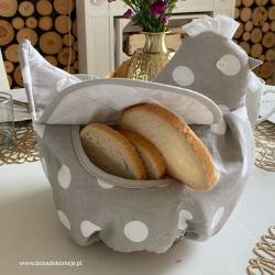 Koszyk na chleb, kura, szara w białe grochy