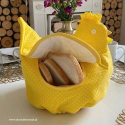 Kura, koszyk na chleb, żółta w kropeczki